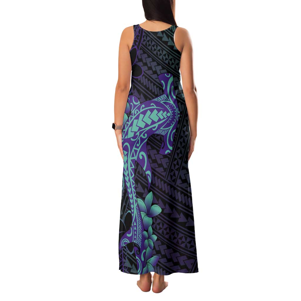 Purple Paradise Hawaii Tank Maxi Dress Hammerhead Shark Tattoo Curve Polynesian - Polynesian Pride