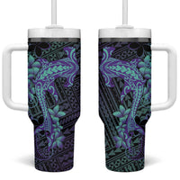 Purple Paradise Hawaii Tumbler With Handle Hammerhead Shark Tattoo Curve Polynesian - Polynesian Pride