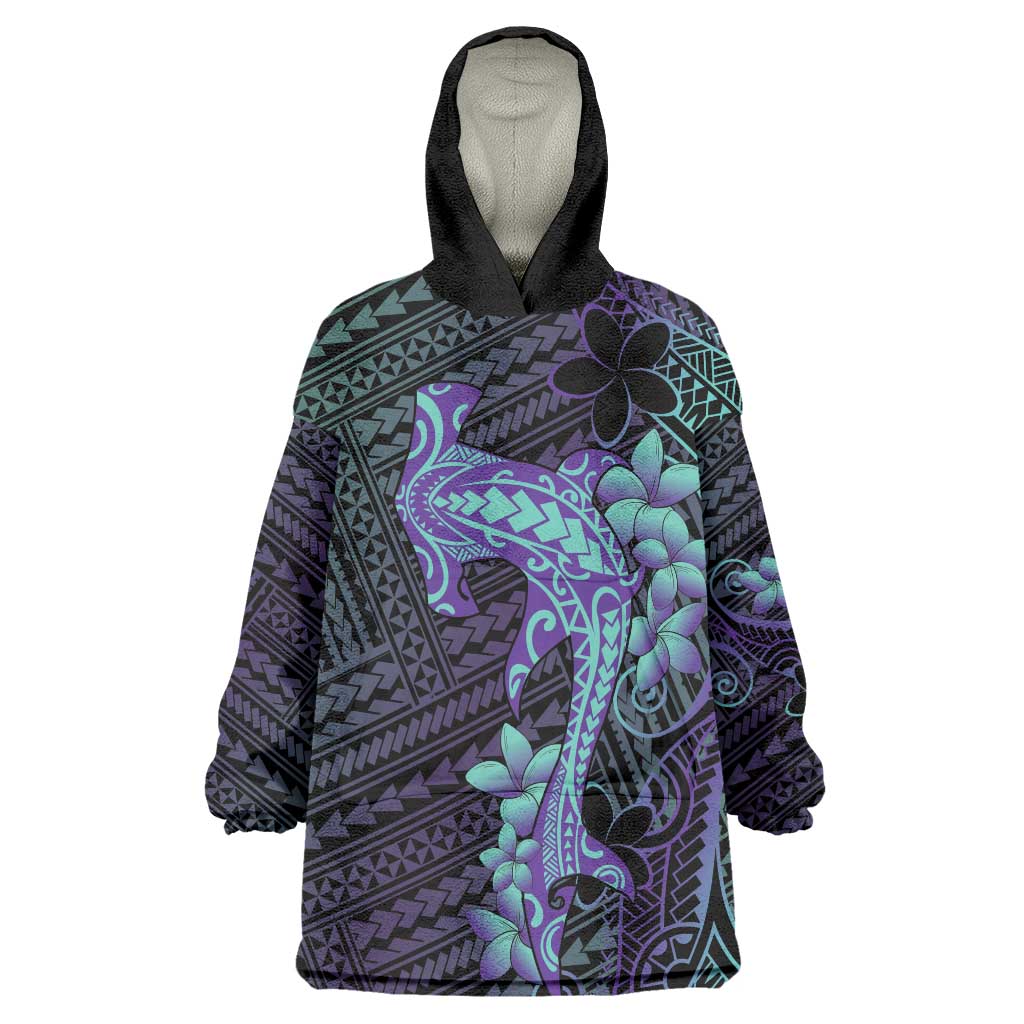 Purple Paradise Hawaii Wearable Blanket Hoodie Hammerhead Shark Tattoo Curve Polynesian LT14 One Size Purple - Polynesian Pride