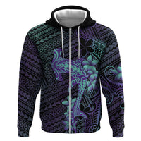 Purple Paradise Hawaii Zip Hoodie Hammerhead Shark Tattoo Curve Polynesian - Polynesian Pride