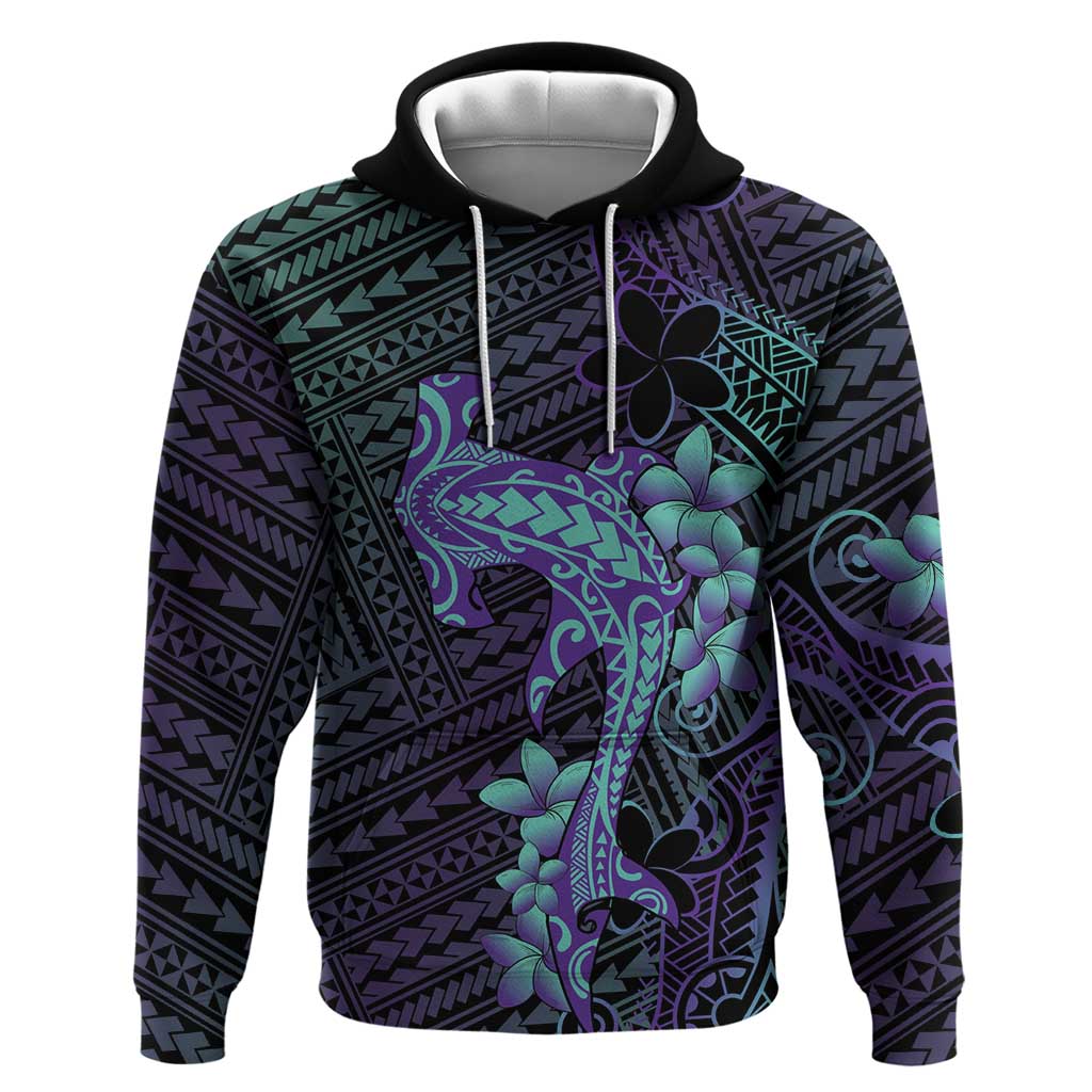 Purple Paradise Hawaii Zip Hoodie Hammerhead Shark Tattoo Curve Polynesian - Polynesian Pride