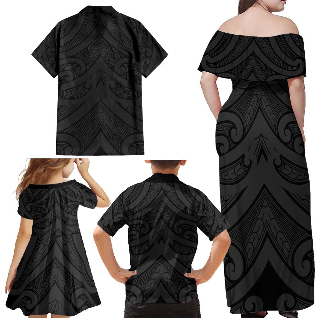 Poutama Korowai New Zealand Family Matching Off Shoulder Maxi Dress and Hawaiian Shirt Aotearoa Maori Tattoo - Polynesian Pride