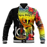 Vanuatu Tafea Day Baseball Jacket Coat Of Arms Mix Tropical Flowers LT14 Unisex Black - Polynesian Pride