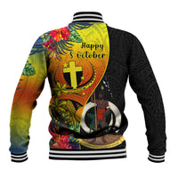 Vanuatu Tafea Day Baseball Jacket Coat Of Arms Mix Tropical Flowers LT14 - Polynesian Pride