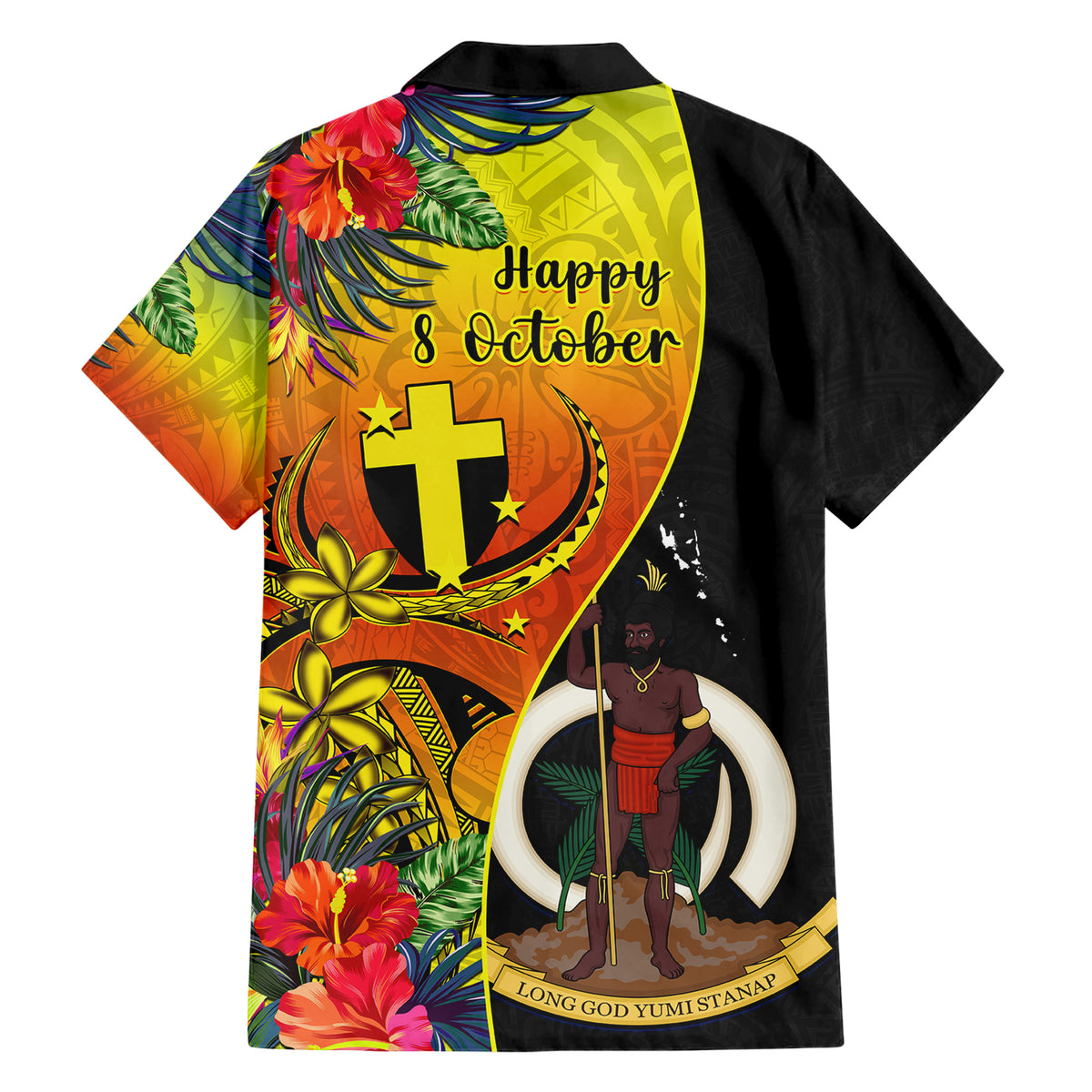 vanuatu-tafea-day-family-matching-short-sleeve-bodycon-dress-and-hawaiian-shirt-coat-of-arms-mix-tropical-flowers