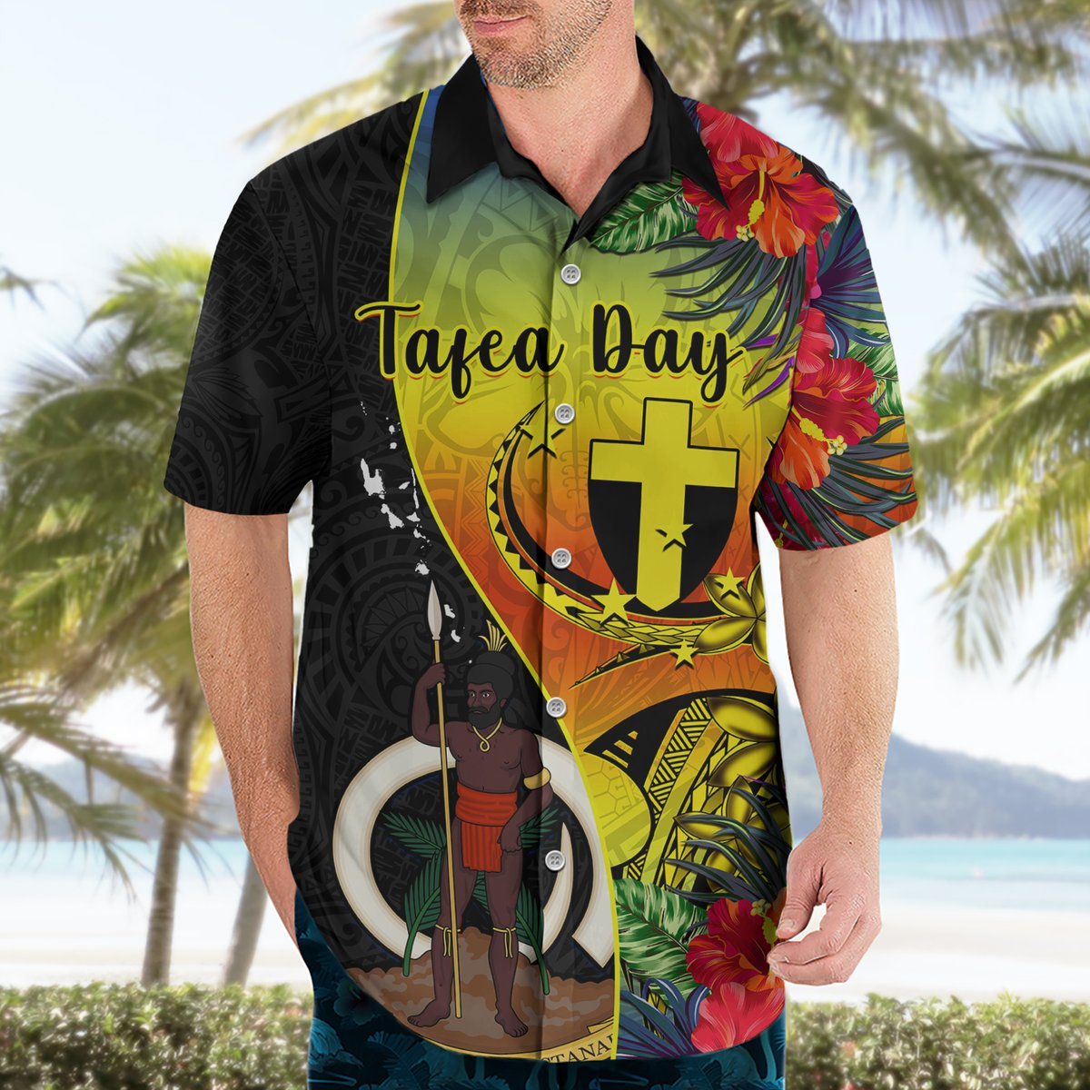 Vanuatu Tafea Day Hawaiian Shirt Coat Of Arms Mix Tropical Flowers LT14 - Polynesian Pride