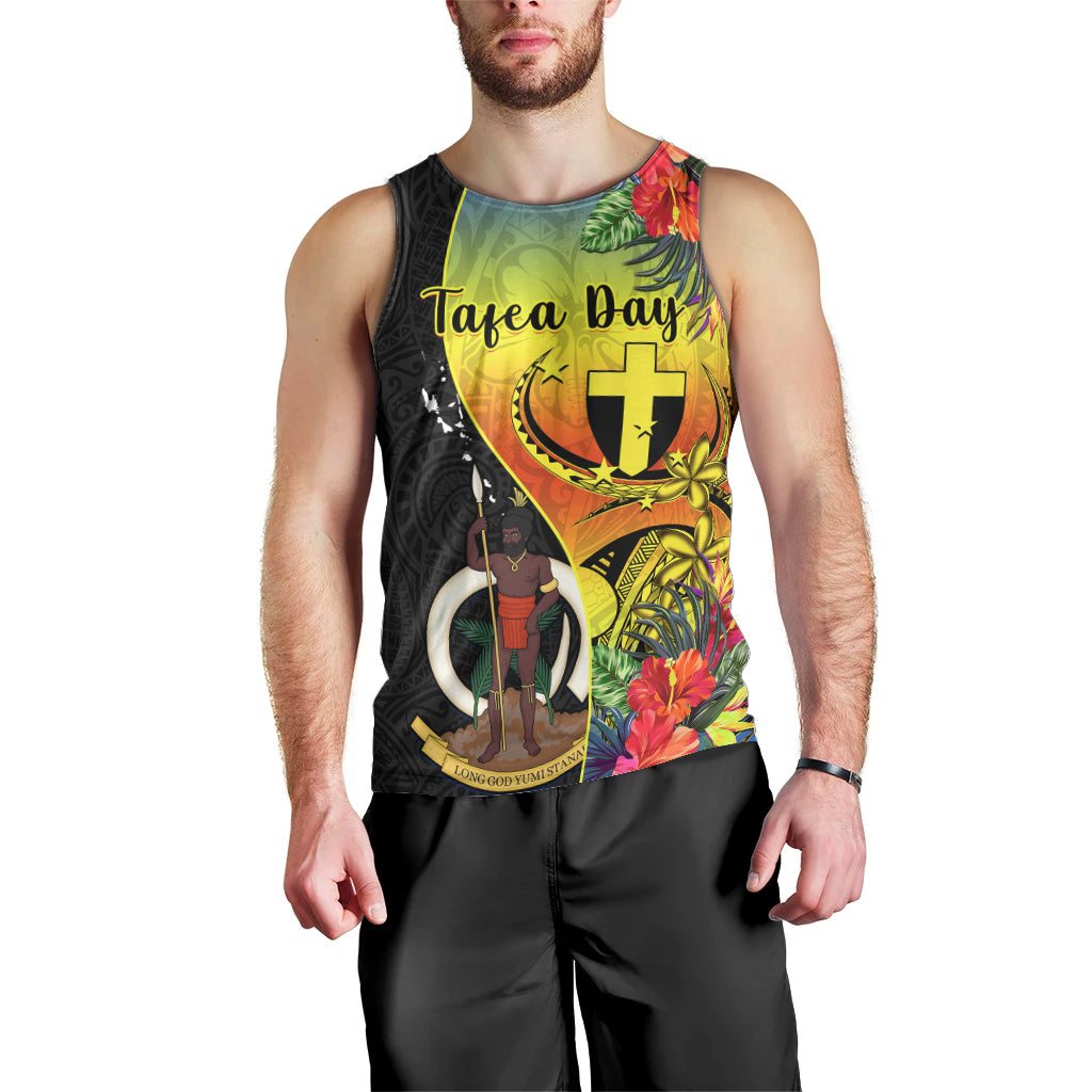 Vanuatu Tafea Day Men Tank Top Coat Of Arms Mix Tropical Flowers LT14 - Polynesian Pride