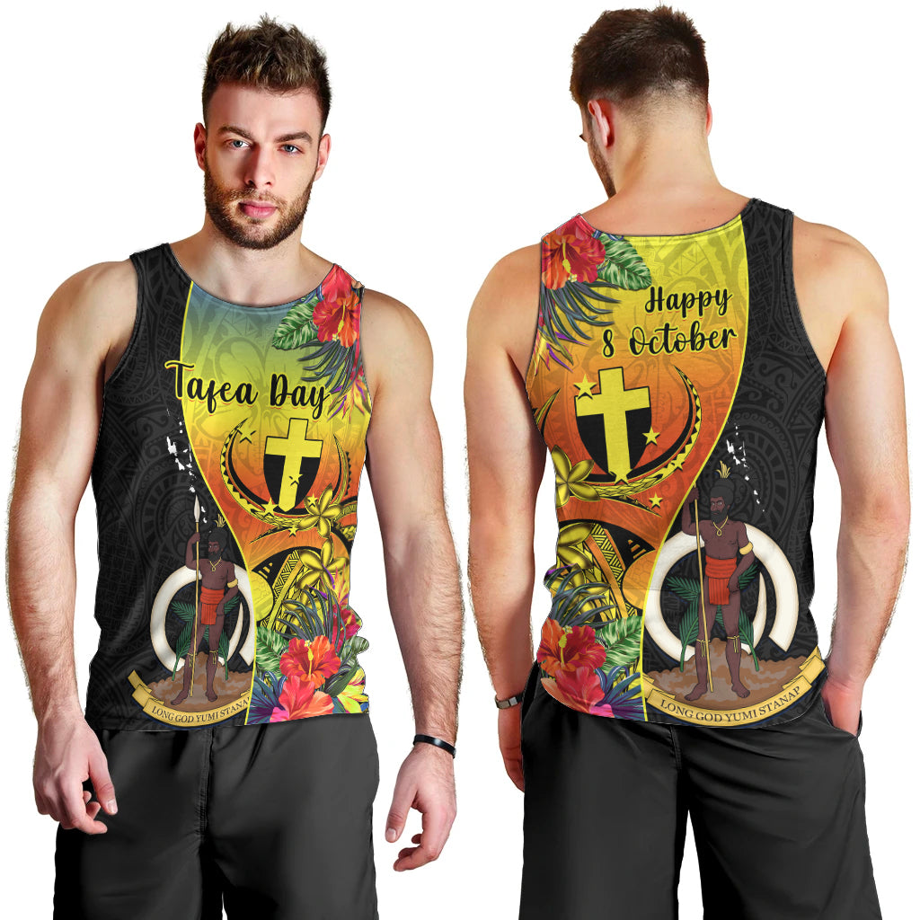 Vanuatu Tafea Day Men Tank Top Coat Of Arms Mix Tropical Flowers LT14 - Polynesian Pride