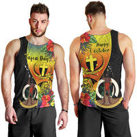 Vanuatu Tafea Day Men Tank Top Coat Of Arms Mix Tropical Flowers LT14 - Polynesian Pride