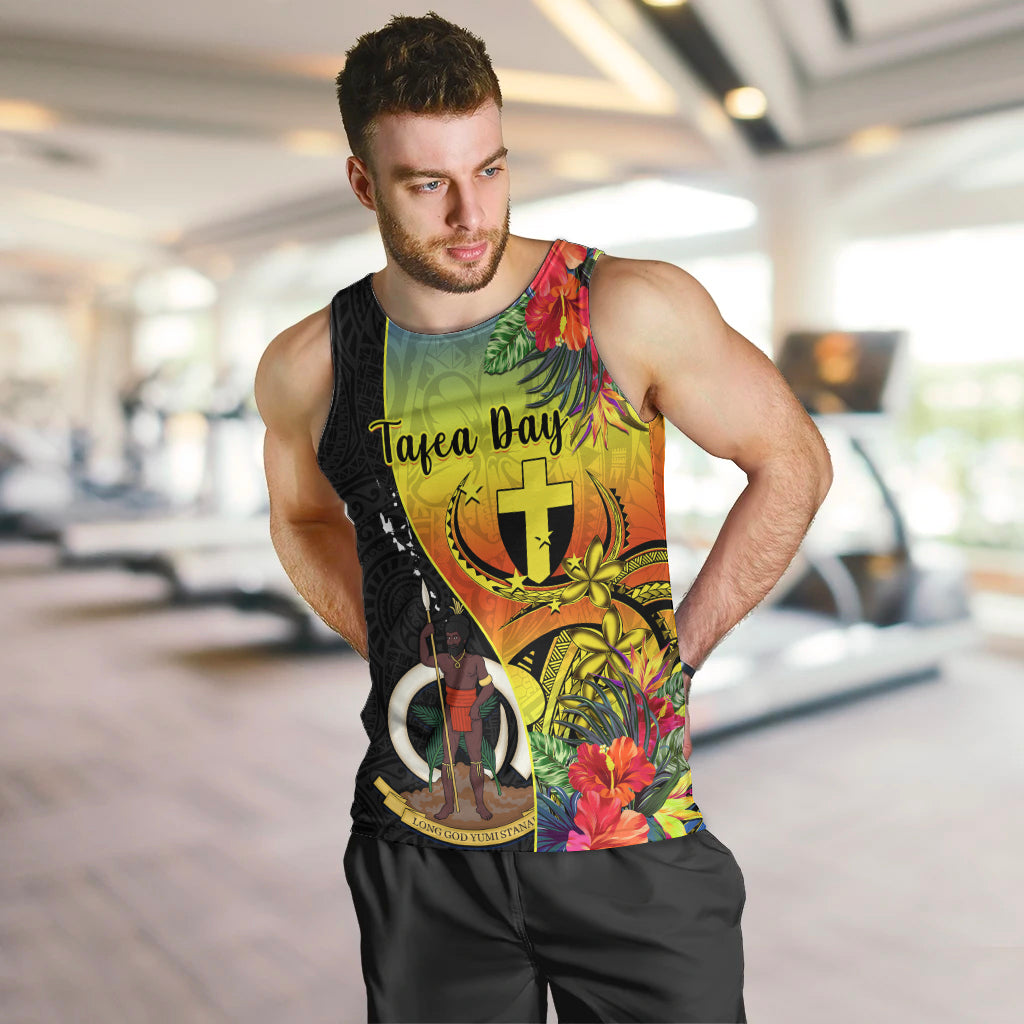 Vanuatu Tafea Day Men Tank Top Coat Of Arms Mix Tropical Flowers LT14 - Polynesian Pride