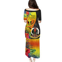 Vanuatu Tafea Day Puletasi Coat Of Arms Mix Tropical Flowers LT14 - Polynesian Pride