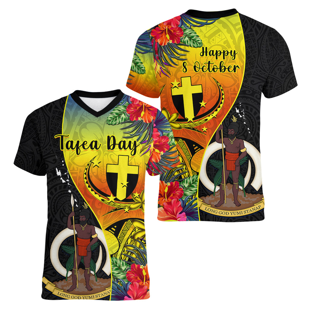 vanuatu-tafea-day-women-v-neck-t-shirt-coat-of-arms-mix-tropical-flowers
