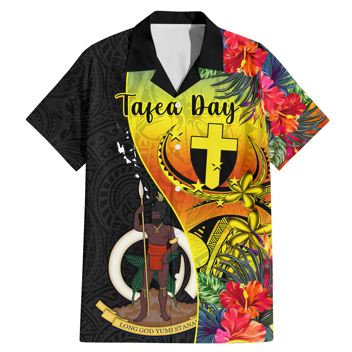 personalised-vanuatu-tafea-day-family-matching-mermaid-dress-and-hawaiian-shirt-coat-of-arms-mix-tropical-flowers