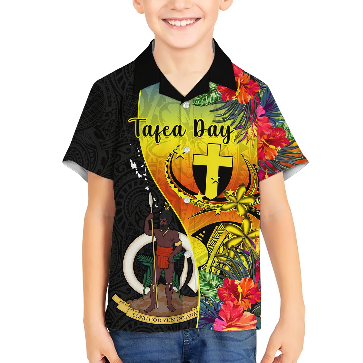 Personalised Vanuatu Tafea Day Hawaiian Shirt Coat Of Arms Mix Tropical Flowers LT14 - Polynesian Pride