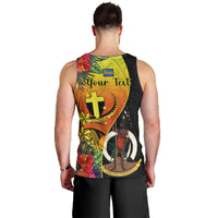 Personalised Vanuatu Tafea Day Men Tank Top Coat Of Arms Mix Tropical Flowers LT14 - Polynesian Pride