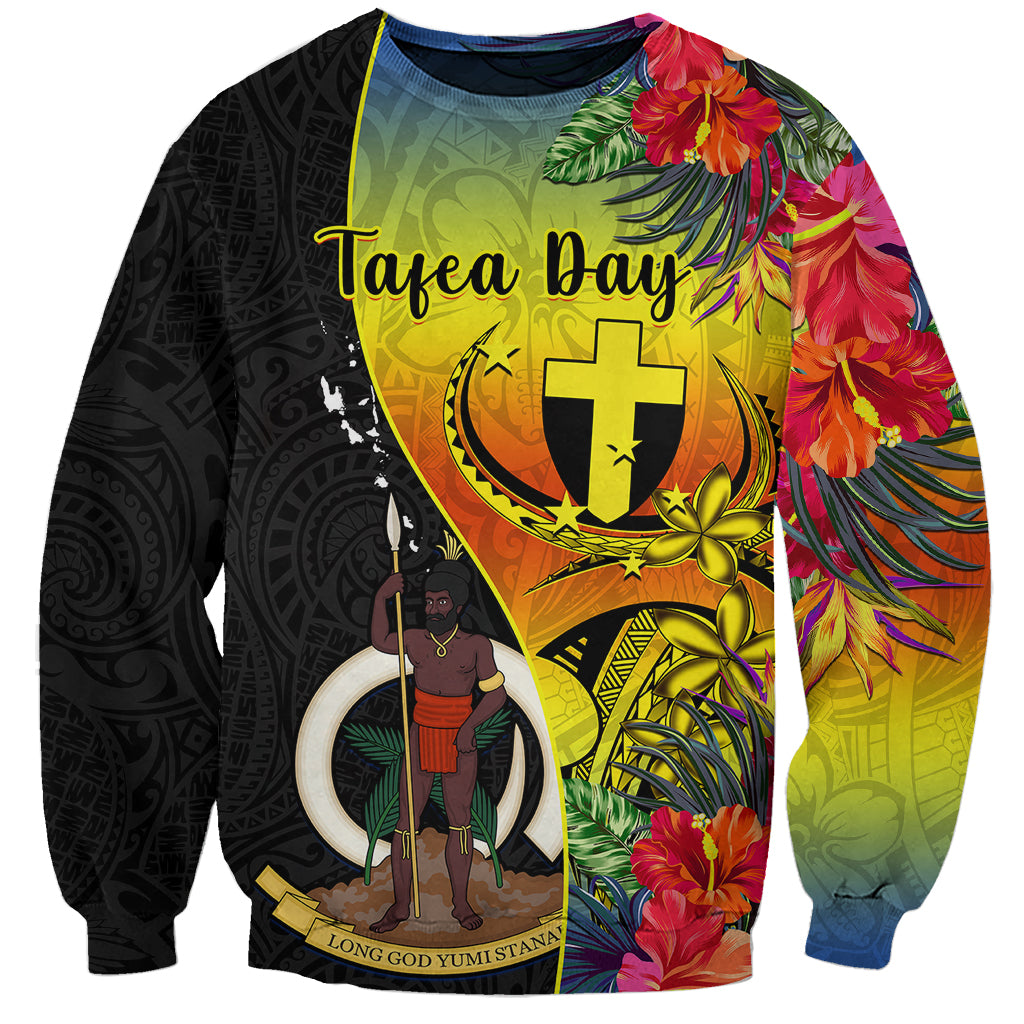 Personalised Vanuatu Tafea Day Sweatshirt Coat Of Arms Mix Tropical Flowers LT14 Unisex Black - Polynesian Pride