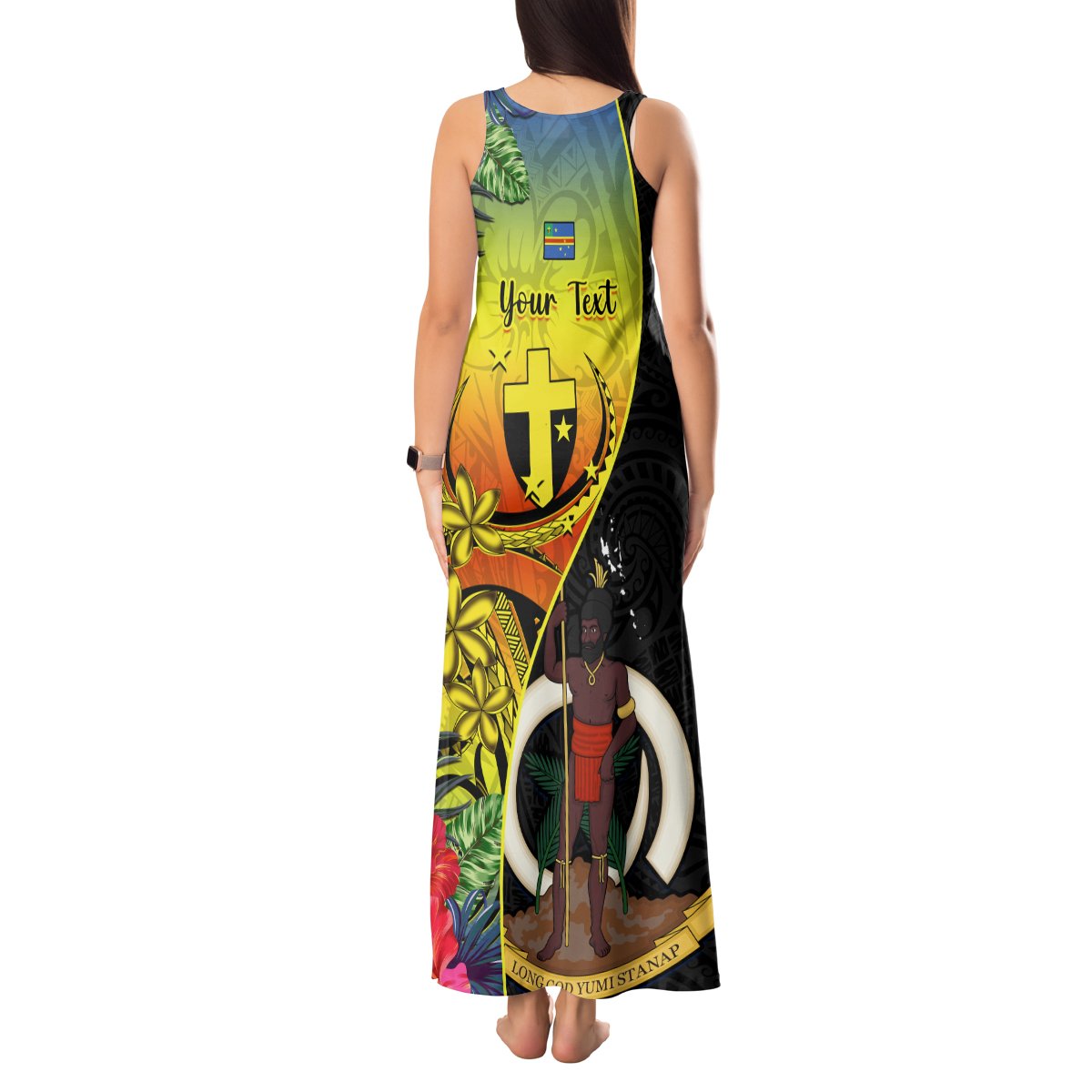 personalised-vanuatu-tafea-day-tank-maxi-dress-coat-of-arms-mix-tropical-flowers
