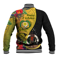 Vanuatu Torba Day Baseball Jacket Coat Of Arms Mix Tropical Flowers LT14 - Polynesian Pride