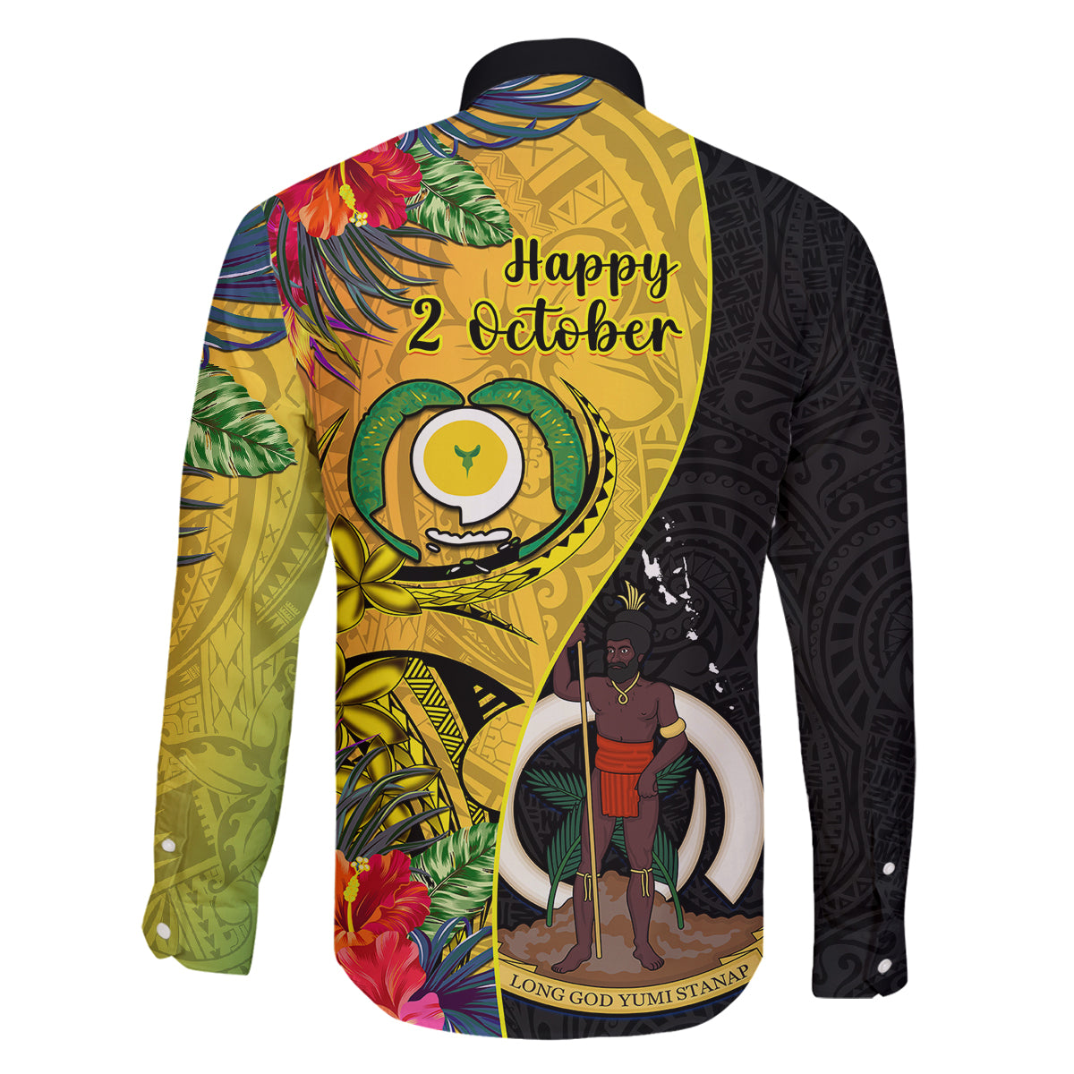 vanuatu-torba-day-family-matching-off-shoulder-maxi-dress-and-hawaiian-shirt-coat-of-arms-mix-tropical-flowers