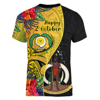 vanuatu-torba-day-women-v-neck-t-shirt-coat-of-arms-mix-tropical-flowers
