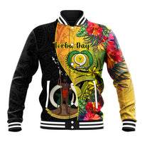 Personalised Vanuatu Torba Day Baseball Jacket Coat Of Arms Mix Tropical Flowers LT14 Unisex Black - Polynesian Pride