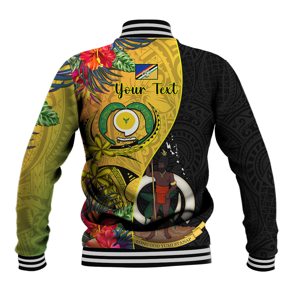 Personalised Vanuatu Torba Day Baseball Jacket Coat Of Arms Mix Tropical Flowers LT14 - Polynesian Pride