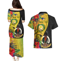 personalised-vanuatu-torba-day-couples-matching-puletasi-dress-and-hawaiian-shirt-coat-of-arms-mix-tropical-flowers