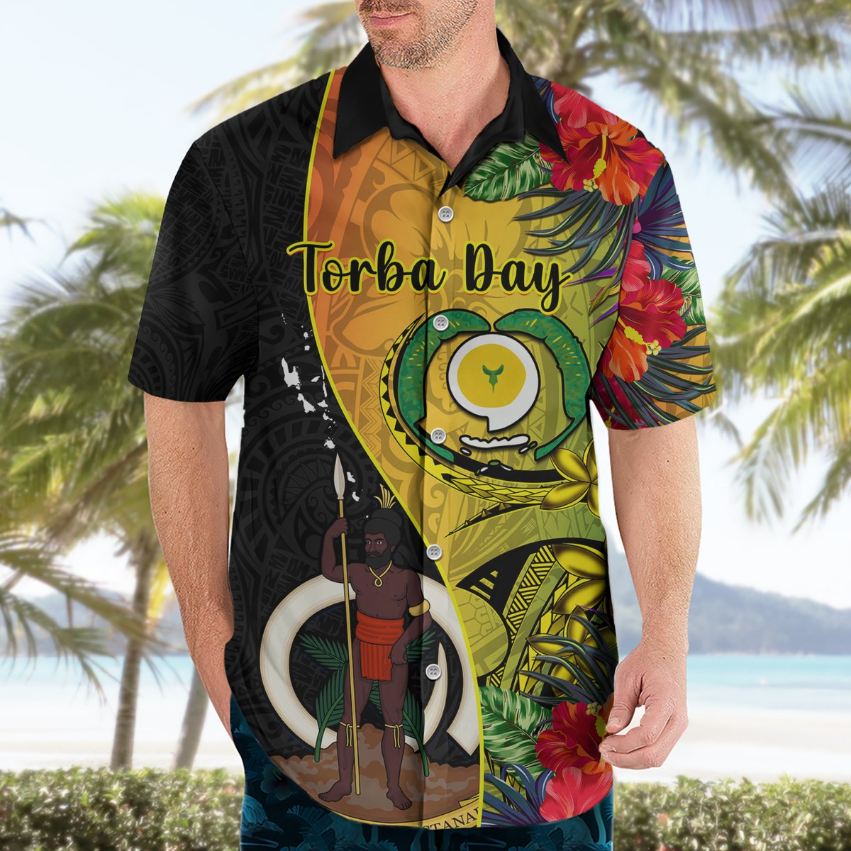 Personalised Vanuatu Torba Day Hawaiian Shirt Coat Of Arms Mix Tropical Flowers LT14 - Polynesian Pride