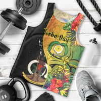 Personalised Vanuatu Torba Day Men Tank Top Coat Of Arms Mix Tropical Flowers LT14 Black - Polynesian Pride