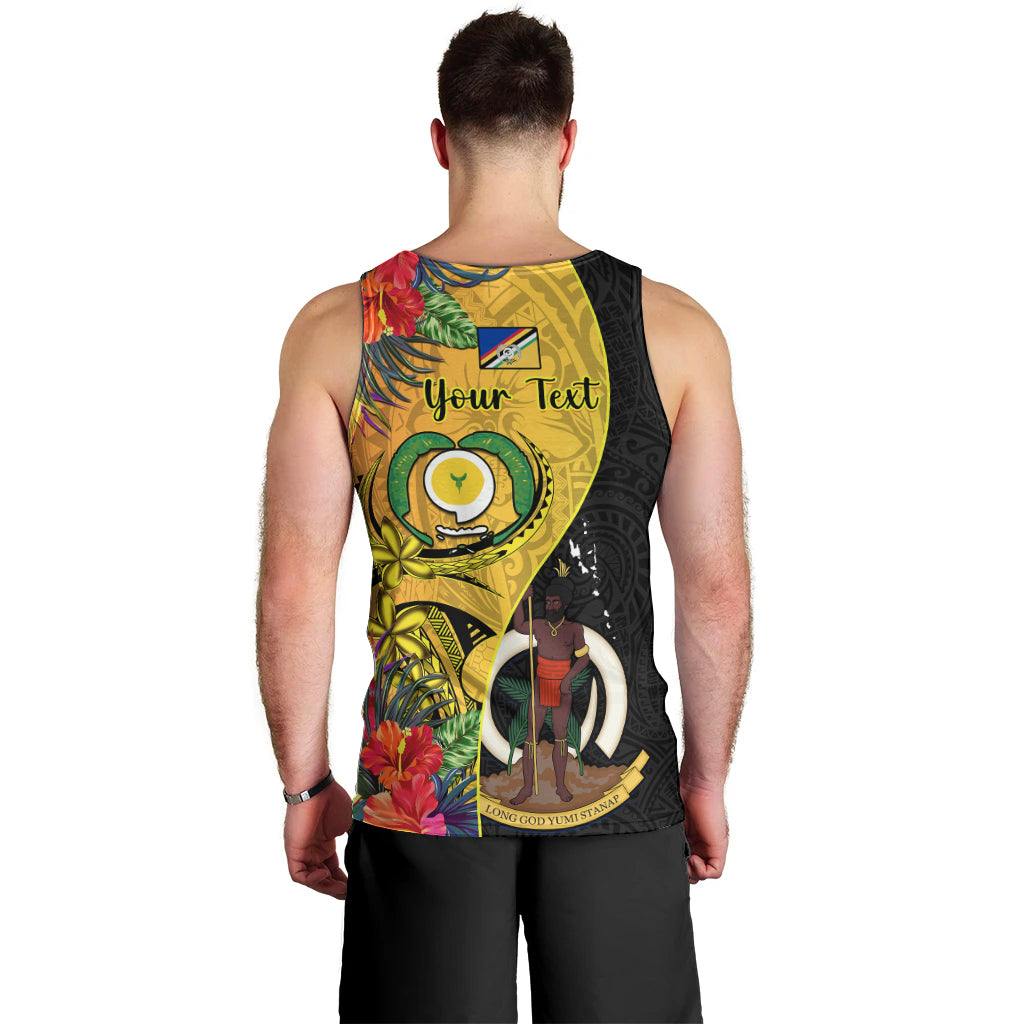 Personalised Vanuatu Torba Day Men Tank Top Coat Of Arms Mix Tropical Flowers LT14 - Polynesian Pride
