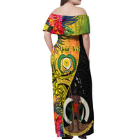 Personalised Vanuatu Torba Day Off Shoulder Maxi Dress Coat Of Arms Mix Tropical Flowers LT14 - Polynesian Pride