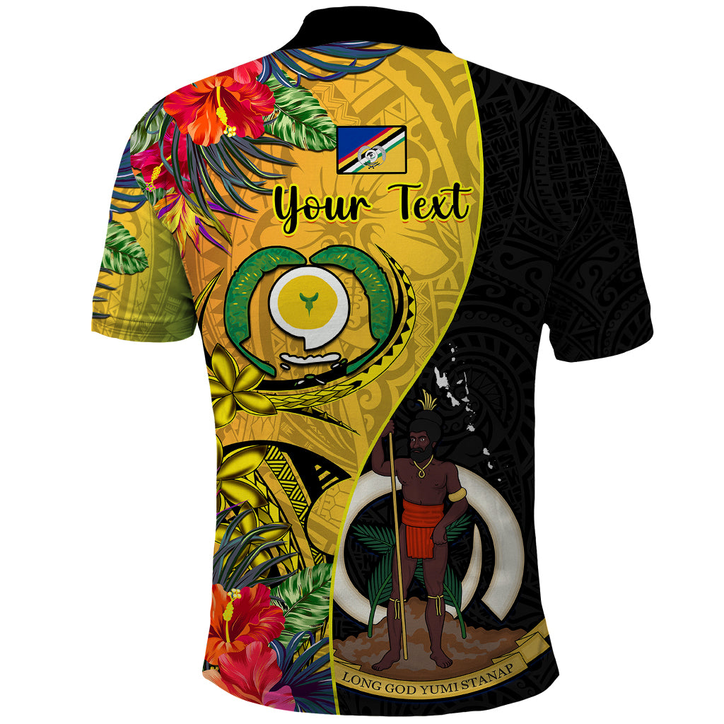 Personalised Vanuatu Torba Day Polo Shirt Coat Of Arms Mix Tropical Flowers LT14 - Polynesian Pride