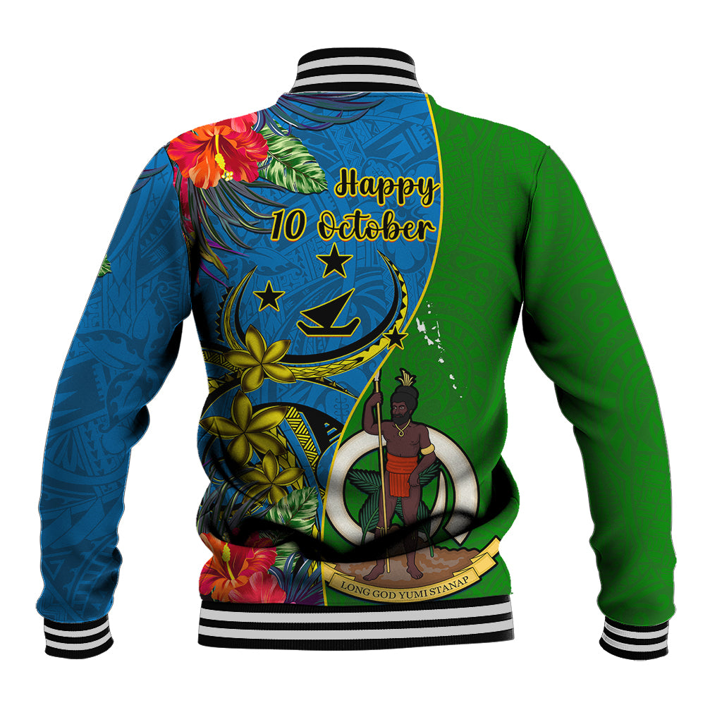 Vanuatu Malampa Day Baseball Jacket Coat Of Arms Mix Tropical Flowers LT14 - Polynesian Pride