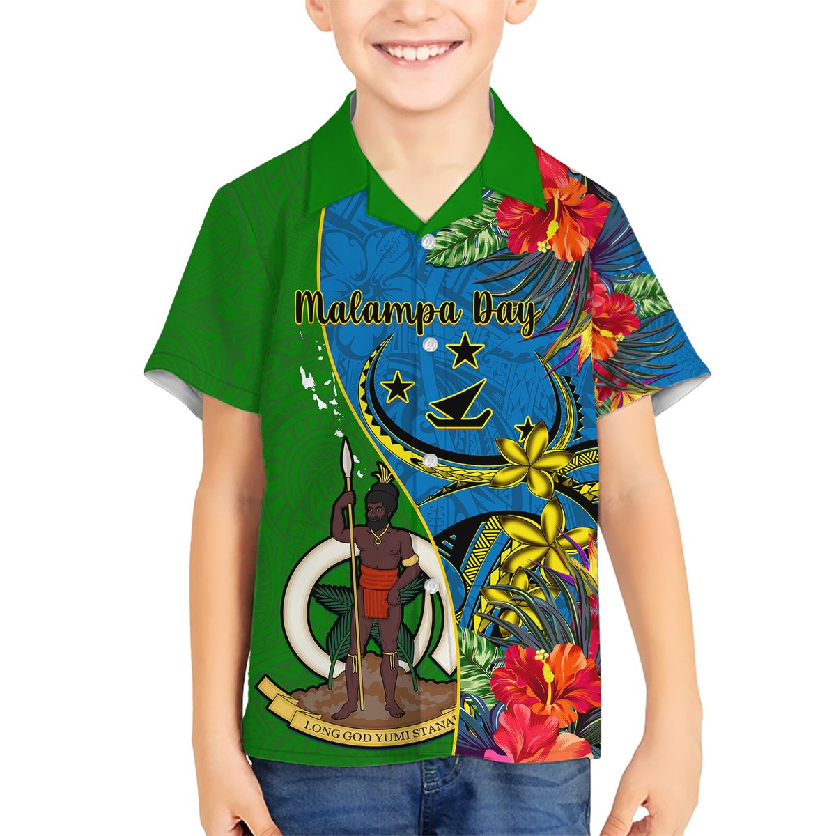 Vanuatu Malampa Day Hawaiian Shirt Coat Of Arms Mix Tropical Flowers LT14 - Polynesian Pride