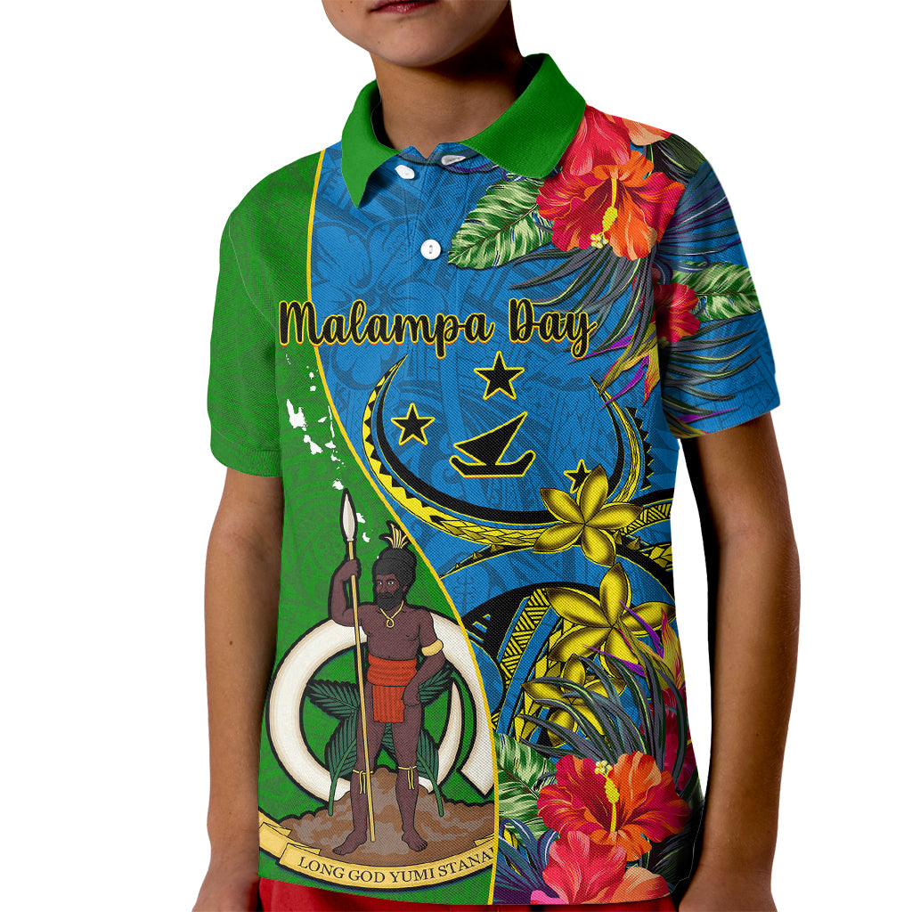 Vanuatu Malampa Day Kid Polo Shirt Coat Of Arms Mix Tropical Flowers LT14 Kid Green - Polynesian Pride