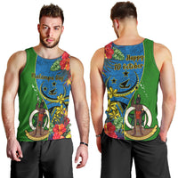 Vanuatu Malampa Day Men Tank Top Coat Of Arms Mix Tropical Flowers LT14 - Polynesian Pride