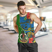 Vanuatu Malampa Day Men Tank Top Coat Of Arms Mix Tropical Flowers LT14 - Polynesian Pride