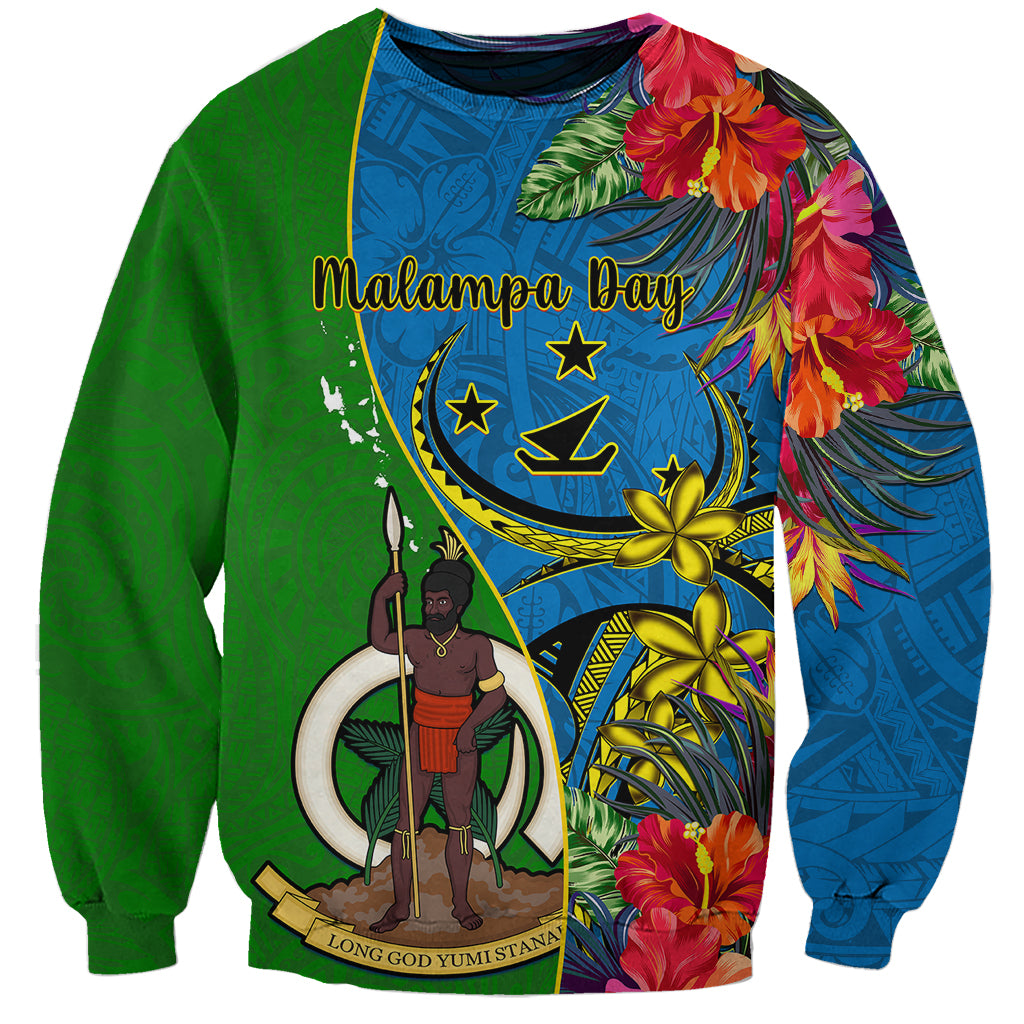 Vanuatu Malampa Day Sweatshirt Coat Of Arms Mix Tropical Flowers LT14 Unisex Green - Polynesian Pride