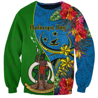 Vanuatu Malampa Day Sweatshirt Coat Of Arms Mix Tropical Flowers LT14 Unisex Green - Polynesian Pride