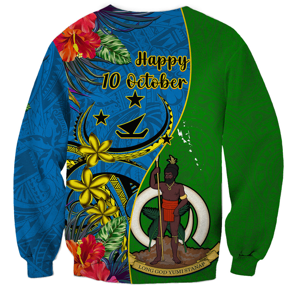 Vanuatu Malampa Day Sweatshirt Coat Of Arms Mix Tropical Flowers LT14 - Polynesian Pride
