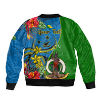 Personalised Vanuatu Malampa Day Bomber Jacket Coat Of Arms Mix Tropical Flowers LT14 - Polynesian Pride
