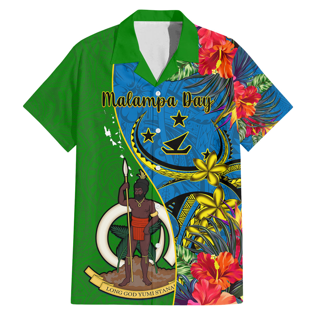 personalised-vanuatu-malampa-day-family-matching-mermaid-dress-and-hawaiian-shirt-coat-of-arms-mix-tropical-flowers