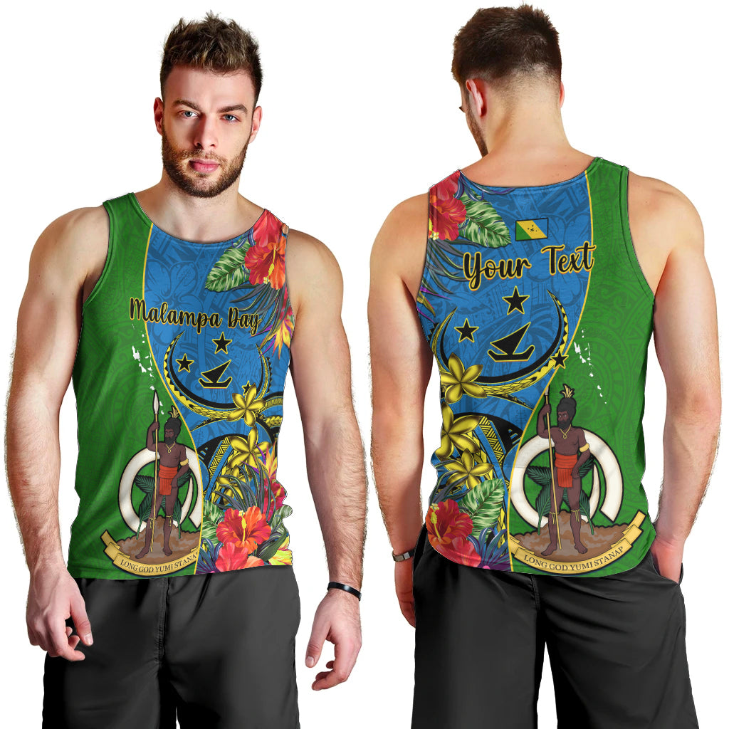 Personalised Vanuatu Malampa Day Men Tank Top Coat Of Arms Mix Tropical Flowers LT14 - Polynesian Pride