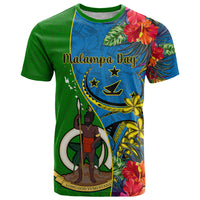 Personalised Vanuatu Malampa Day T Shirt Coat Of Arms Mix Tropical Flowers LT14 Green - Polynesian Pride