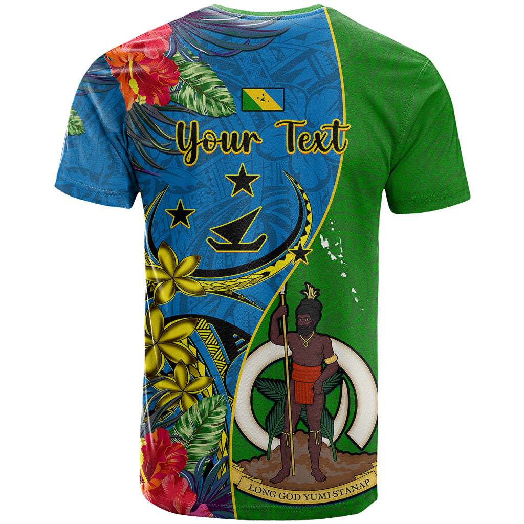 Personalised Vanuatu Malampa Day T Shirt Coat Of Arms Mix Tropical Flowers LT14 - Polynesian Pride