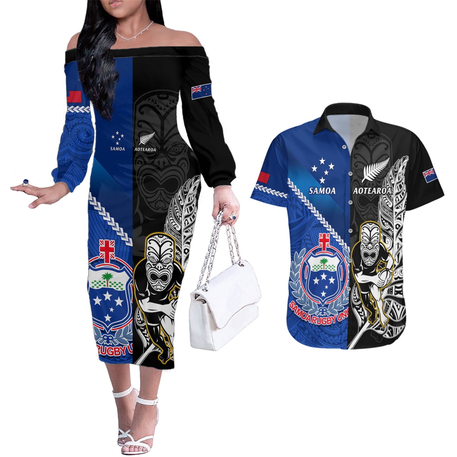 new-zealand-and-samoa-rugby-couples-matching-off-the-shoulder-long-sleeve-dress-and-hawaiian-shirt-all-black-tiki-fern-mix-manu-samoa-2023-world-cup