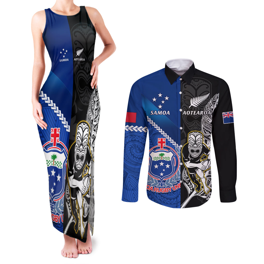 new-zealand-and-samoa-rugby-couples-matching-tank-maxi-dress-and-long-sleeve-button-shirts-all-black-tiki-fern-mix-manu-samoa-2023-world-cup