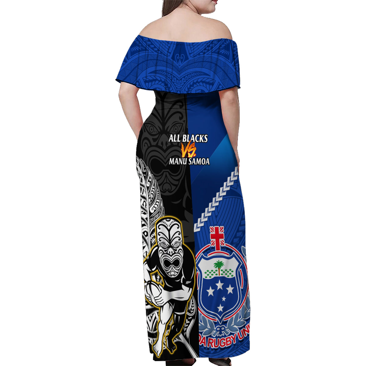 new-zealand-and-samoa-rugby-family-matching-off-shoulder-maxi-dress-and-hawaiian-shirt-all-black-tiki-fern-mix-manu-samoa-2023-world-cup