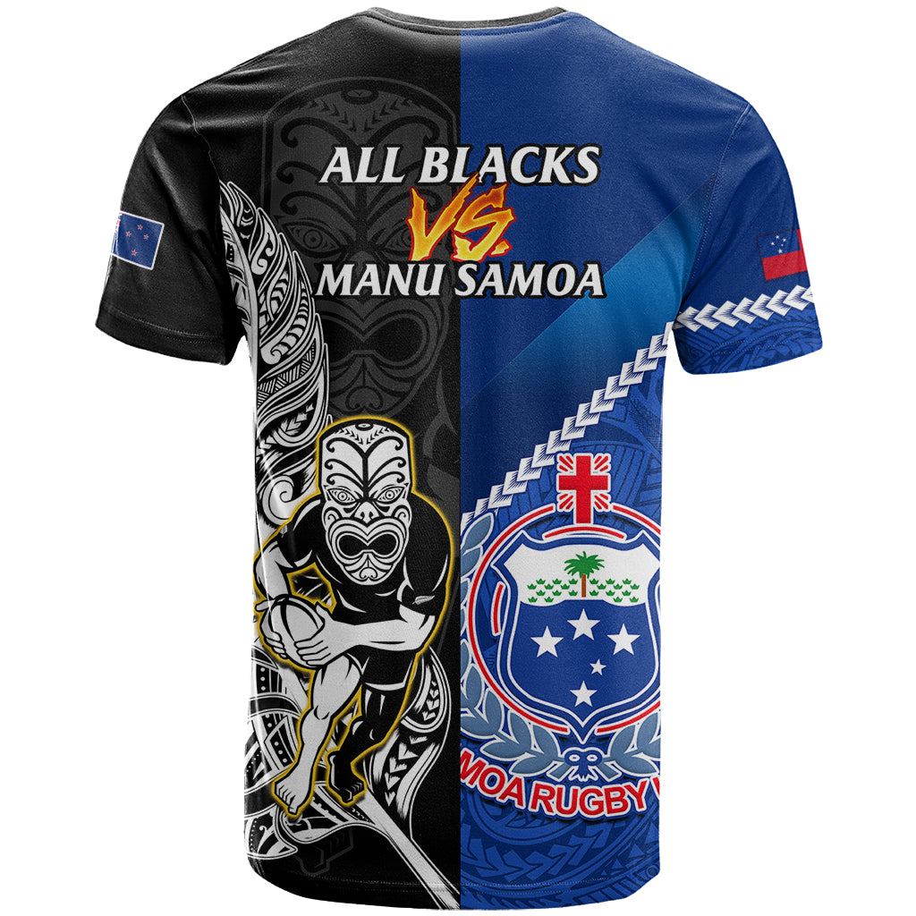 New Zealand And Samoa Rugby T Shirt All Black Tiki Fern Mix Manu Samoa 2023 World Cup LT14 - Polynesian Pride