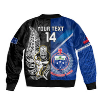 Custom New Zealand And Samoa Rugby Bomber Jacket All Black Tiki Fern Mix Manu Samoa 2023 World Cup LT14 - Polynesian Pride